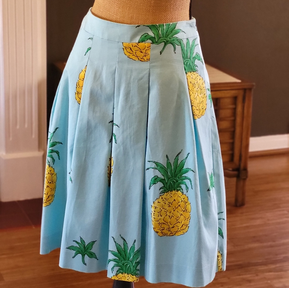 Talbots 2P pleated blue pineapple tropical skirt - Picture 6 of 8